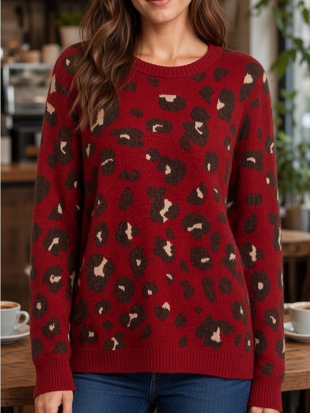 Loft Animal Print Long Sleeve Sweater SZ XL